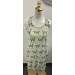 Kate Quinn Women's Sleeveless Tank Dress Llama Print Green Size Medium Bamboo